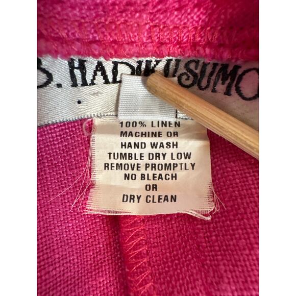 Betty Hadikusumo 100% Linen Bright Pink Short Sleeve Blouse Womens Medium Resort - Picture 4 of 5